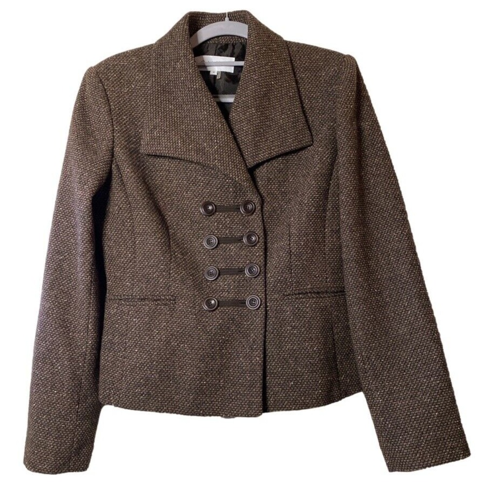 EUC Calvin Klein Brown Tweed double breasted Suit Jacket Sz 6